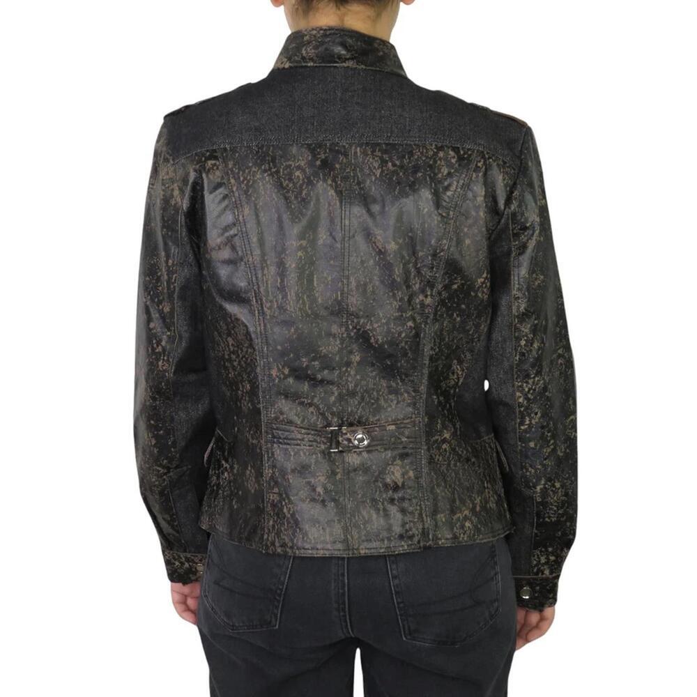 LKNW H & D leather denim blend jacket unique brown black tan S love flawless - Picture 3 of 8